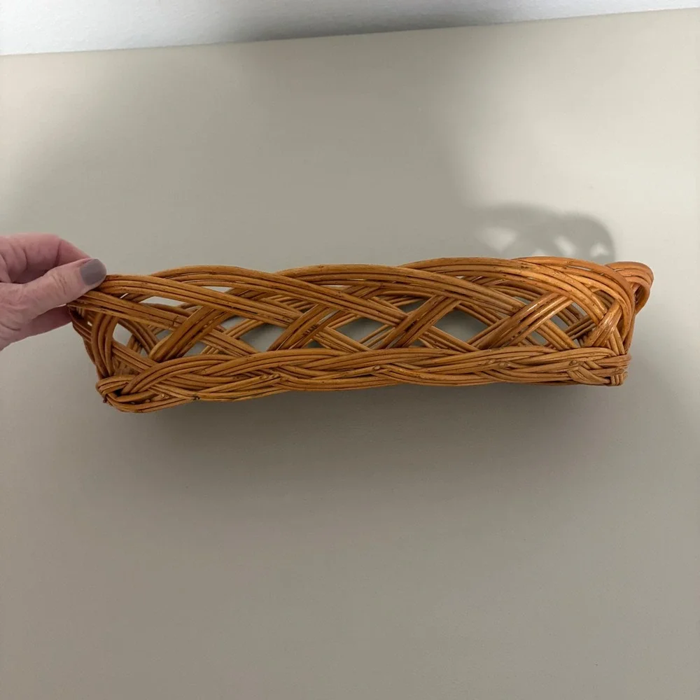 VTG Wicker Bread Basket Oval Lattice‎ Woven Rattan Serving Tray Brown 14 in